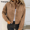 Corduroy Jacket Women Casual Hoodies Coat Female Long Sleeve Button Outerwear Short Jackets For Women Tops