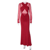 Mesh Hollow Slim Party Sexy Dresses Elegant Pleated Bodycon Maxi Long Dress Women Autumn Winter Dress Vestidos