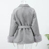 Elegant Lace Up Woolen Coat Women Furry Lapel Fur Patchwork Belt Loose Short Jacket Female Lady Autumn Winter Cardigans
