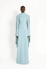 High Neck Cape Sleeve Slim-Fit Maxi Dress Pearl Trim Solid Color Floor Length Modest Abaya Style Formal Occasion Women