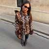 Women Leopard Print Stand Collar Waist Cinched Faux Fur Short Coat Fluffy Cuff Outerwear Winter Ladies Warm Furry Jacket