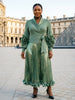 Gold Foil Printing Ruffled Women's Pleated Elegant Pleated Dress Notched Collar Long Sleeve Clothing 2DB7918
