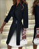 Womens Dresses Spring Tied Detail Elegant Shawl Collar Three Quarters Plain Midi Work Blazer Pleated Dress
