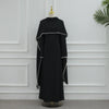 White Pearl Trim Cape Maxi Dress Women Elegant Long Sleeve Cinched Waist Muslim Robes Spring Eid Abaya Lady Dresses