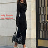 Spring Autumn O-Neck Elastic Knit Long Dresses Women Elegant Chic Soft Lady Hollowing Sweater Dresses Femme