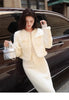 Women's Winter Little Fragrance Short Tweed Blazers Skirt Set Vintage Solid Color Round Neck Tassel Jacket Two-piece Sets