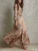 Elegant Long Sleeve Chiffon Long Dresses For Women Floral Print Slim Party Maxi Dress Casual
