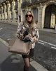 Lady Leopard Print Lapel Fur Coat Women Elegant Single Breasted Loose Jacket Daily Commuting Office Outerwear