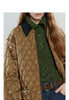 Women Cotton Jacket Winter Retro Diamond Grid Workwear Large Pocket Mid Length Jacket Brown
