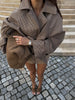 Plaid Cropped Trench Coat Women Chic Lapel Double Breasted Belted Waist Tie Long Sleeve Jacket Fall Windbreaker Outerwear