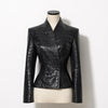 IG Women's Gothic Faux Leather Embossed Fitted Leather Blazer Structured Shoulder Lace Cuff Casual Black Blazers