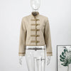 Black Court Style Cropped Jacket For Women Elegant O-neck Long Sleeve Double Breasted Coat Lady Spring Chic Outwear