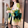 Women Loose Sweater Top Korean Ladies V-neck Cardigan Knitted Autumn Winter Female Medium Long Styles Knitting Coat