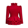 （in stock）Women Victorian Gothic Red Blazer Formal Business Ruffles Slim V Neck Jacket Victorian Elegant Pirate Jacket