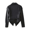 Suninherat Autumn Faux Leather Jacket Black PU Jacket Coat with Belt Lapel Women's Outwear