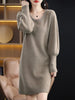 Autumn Winter 100% Mink Cashmere Knit Long Skirt Women Scoop Neck Knee-length Dress Casual Warm Jumper Cashmere Base Shirt Top