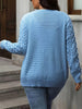 Women's Autumn and Winter Casual and Comfortable Retro Blue Ribbed Long-Sleeved Knitted Cardigan Sweater Jacket