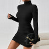 Sexy Mini Dress For Women Autumn Black Solid Turtleneck Long Sleeves Sheath Dress Club Elegant Bodycon Party Dresses Female