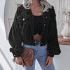 Autumn Winter Corduroy Short Coat Solid Turn-Down Collar Lantern Long Sleeve Jacket Single Breasted Women Clothes Casual