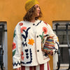 Women Floral Embroidery Jacket Long Sleeve Open Front Loose Fit Button Down Coat Autumn Casual Boho Chic Outwear
