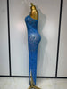 Rhinestones Sexy Mesh See Through Bodycon Dress Women Birthday Evening Cocktail party Gown Red Carpet Club Stage Outfit