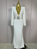 Shiny Diamond Sexy Deep V Neck Long Sleeves Maxi Dresses Women Runway Party Wear Elegant Evening Birthday Party Dress