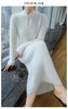 Women' 100%Pure Mink Cashmere Dress Stand-Up Collar Buckle Slim Knit Long Skirt High Waist Over The Knee Bottoming Dress