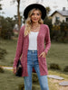 Autumn Women's Milled Pit Stripe V-Neck Solid Colour Button Long Sleeve Ladies Casual Extensions Cardigan Jacket Coat