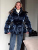 Chic Shiny Hooded Cotton Jacket With Belt Women Elegant Long Sleeve Zipper Lace Up Coats Lady Winter Street Warm Outerwear