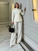 Women White Wide Shoulder Blazer Coat Chic Full Sleeve V-neck Waist Cinching Hollow Out Coats Lady Spring Autumn Outwear