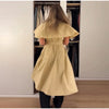 Women's Trench Style Midi Dress Stand Collar Cape Overlay Short Sleeve Belted Waist A‑Line Dresses Autumn Elegant Office Outfits