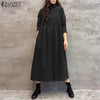 Women Autumn Corduroy Dress Casual Long Sleeve Buttons Up Sundress Solid Loose Holiday Vestido Kaftan Vintage Shirt Dress