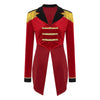 Womens Circus Ringmaster Costume Tuxedo Party Showman Tailcoat Blazer Stand Collar Fringed Shoulder Board Velvet Jacket Coat