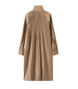 Black Pleated Stand Collar Longline Coat, Lightweight Wrinkle-Resistant Women's Casual Daily Office Commute Travel Outerwear