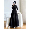French Style Black A-Line Dresses Women Elegant High Waist Long Sleeve Midi Dress Autumn Winter Slim Fit Maxi Dress