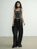 High Elastic Waist Black Pleated Ruffles Long Wide Leg Pants Trousers Women Tide Spring Autumn 1DH8255