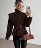 Women's Chic Waist-cinching Short Trench Coat Solid Long Sleeve Shoulder Pad Cropped Jackets Autumn Street Commute Outwear