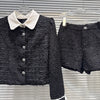 Autumn Style Contrast Color Collar Tie Sleeve Short Jacket For Women Shorts Tweed Shorts Female 11A06638