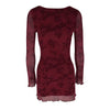 Sexy Wine Red Dresses Women Autumn O-Neck Streetwear Print Long Sleeves Dresses Lady Knitted Pullover Clothing Dress