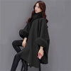 S-5XL Winter Warm Cloak Horn Buckle Woolen Poncho Capes Women Faux Rabbit Fur Dolman Sleeves Loose Long Cappa Coat
