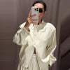 Women's Bomber Jacket Autumn Winter Button Oversized Outerwears Beige Long Sleeve Top Coats & Jackets Chic Coat