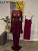 Women Flare Long Sleeve Stacked Dot Mesh See Though with Lining Maxi Long Dress Evening Birthday Sexy Party Dresses