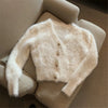 Y2k Vintage Streetwear Korean Knitwear Solid Slim Jumpers Cropped Mohair Knitted Cardigan Women V Neck Sweater Coat