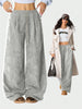 Women's Retro Corduroy Cargo Pants Casual Drawstring Straight Sports Pants Drape Daily Commuting Wide Leg Pants