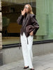 Suninherat Autumn Faux Leather Jacket Black PU Jacket Coat with Belt Lapel Women's Outwear