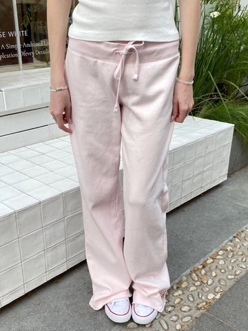 Light Pink Drawstring Sweatpant Woman Spring Raw Hem Low Waist Straight Long Pants Casual All-match Cotton Sport Trousers