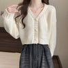 Solid Cropped Knitted Cardigan for Woman Comfortable Soft Single-Breasted Sweater Jacket Korean V-Neck Long Sleeve Knitwear