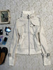 White Stand Collar Moto&Biker Coat Women American Vintage Long Sleeve Zipper Tops Mujer Spring Autumn Jackets