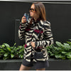 Zebra Striped Faux Fur Jacket Women Stand Collar Burgundy Velvet Patch Pocket Single Breasted Coat Autumn Street Jackets