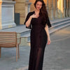 Solid Long Dress Women Flare Sleeve A Line Dresses Casual Ruffles Midi Waist Vestidos V Neck Office Lady Slight Strech